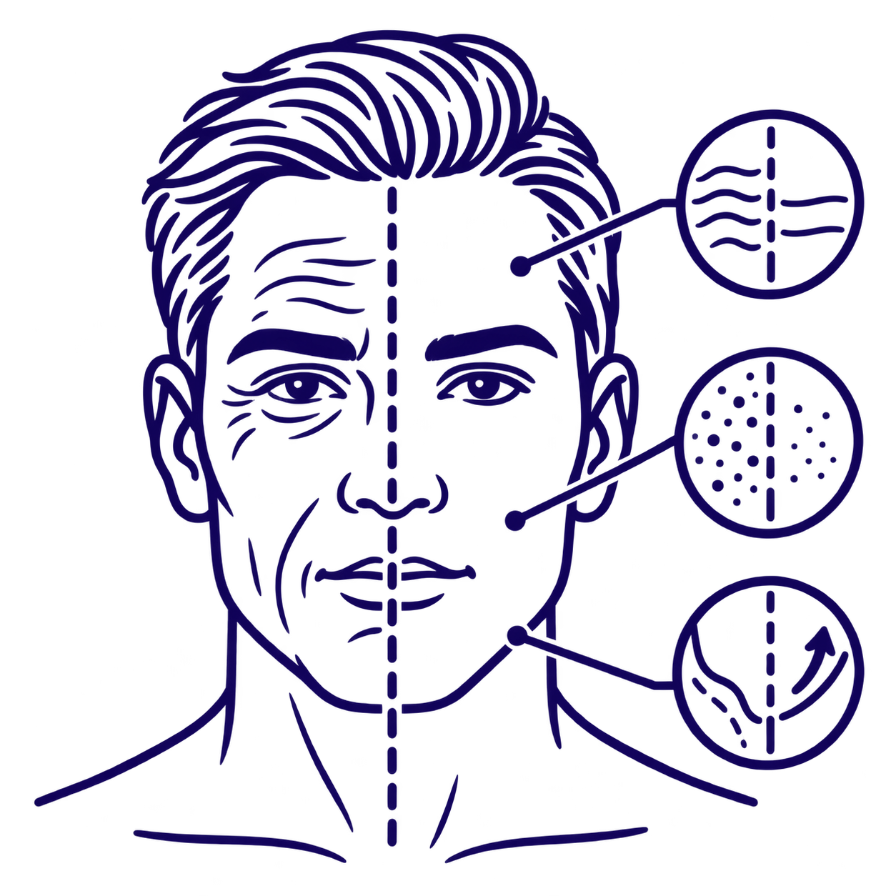 Targets multiple signs of aging including fine lines, rough texture, and loss of firmness